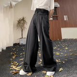 Riolio  Mens Trousers Reverse Design Front Pocket Wide Leg Pants Autumn Fashion Couple Versatile Simple Daily Casual Pants Unisex