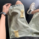 Riolio  Men Five-point Ripped Summer Thin Style Wear New Versatile Loose Denim Shorts