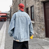 Riolio  Korean Version Men New Solid Color Versatile and Single-breasted Lapel Loose Casual and Chic Denim Jacket for Spring and Autumn.