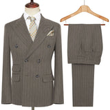 Riolio  Autumn Winter Double-Breasted Thick Stripes Suits for Men Slim Fit 2 Piece Set Blazer Pants Office Smart Casual Wedding New