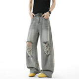 Riolio  2025 New Baggy Ripped Jeans Men Grey Distressed Denim Pants Loose Oversized Drop Street Style Fall Fashion High Quality