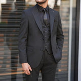 Riolio  Jacket Vest Pant Men Suit Black 3 Pieces Single Button With Lapel For Wedding Groom Birthday Banquet Party Business Work Office