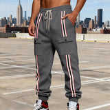 Riolio  Men's Striped Side Cargo Joggers Loose Fit Drawstring Fleece Sweatpants With Multi Pockets Casual Sports Trousers