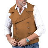 Riolio  Men Vest Brown Double Button Frosted Velvet Waistcoat For Banquet Birthday Wedding Business Work Formal Set Men Suit Vest