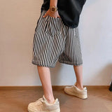 Riolio  Summer Trendy Label Fashion High Street Loose Casual Oversized Vertical Stripes Versatile Slimming Cropped Pants for Men