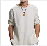 Riolio  Fashion New Men's V Neck 100% Cotton T-shirts Man Solid Color 3/4 Sleeves Split Button Tees Casual Loose T-Shirt For Male Tops