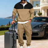 Riolio  Cross-border winter new product outdoor leisure simple male contrasting color loose tooling stand-up collar sweatshirt set