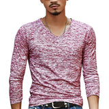 Riolio  Spring New Men's V-Neck Black T-Shirt Casual Long Sleeve Fashionable Urban Top Loose Fit Male Basic Crew Neck Tee