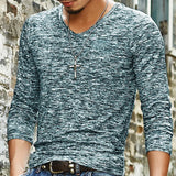 Riolio  Spring New Men's V-Neck Black T-Shirt Casual Long Sleeve Fashionable Urban Top Loose Fit Male Basic Crew Neck Tee
