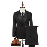 Riolio  Men's Suit Jacquard Fabric Embroidery One Button 2 Pieces Blazer Pants Buckle Work Wool Wear Side Fork Wedding Prom Customized