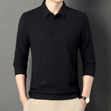 Riolio  High end men's long sleeved polo shirt autumn new item imitation cotton lapel waffle T-shirt loose business casual men's top shi