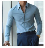 Riolio Men's Italian Collar Shirt, Wrinkle-free, Casual, Fashionable, Slim-fit with A Lapel Design, Branded Clothing, Youth, New