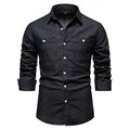 Riolio New Autumn Men's Denim Shirt Cotton Elastic Casual Social Design Double Pockets Slim Jeans Shirts for Men