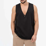 Riolio  Summer Casual Loose V Neck Tank Tops Mens Sport Camisole Fashion Solid Straps Sleeveless Basic Tops Vest Men Oversize Streetwear