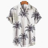 Riolio Summer Hawaiian Shirt For Men 3D Retro Coconut Tree Pattern Short Sleeve Vacation Breathable Casual Design Clothing Fashion