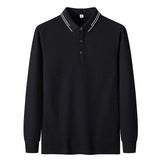 Riolio  Long Sleeve Polo Shirt Men's Business Casual Striped Loose Fit Anti-Wrinkle Fly Smooth Spring Autumn Fashion
