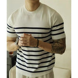 Riolio  Summer Men's Clothing Light Luxury Knit O Neck Short-sleeved T Shirt Patchwork Korean Leisure Streetwear Retro Knitwear T-Shirt