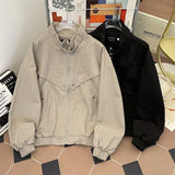 Riolio American Cityboy Jacket Wash Canvas Deconstructed Stand Collar Coat Design Sense Top Spring Autumn Korean Trend Bomber Jacket