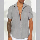 Riolio  Summer Men Striped Shirt Turn-down Collar Short Sleeve Casual Men Clothing Harajuku Streetwear Leisure Shirts For Male