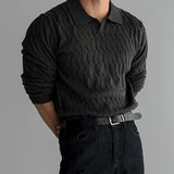 Riolio  New American Fashion Jacquarded Men Polo Sweater Light Luxury V Neck Knit Solid Color Long-sleeved Tops Premium Quality Knitwear