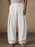 Riolio  Mens Casual Loose Pleated Wide Leg Chino Pants For Summer Autumn Daily Wear