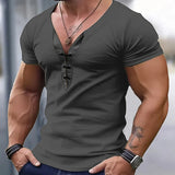 Riolio  Summer Men Slim T-Shirts Short Sleeve V Neck T Shirt Man Casual Gym Tops Running Tees Football Basketball Shirts Male Clothes