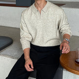 Riolio  Korean Luxury Business Men Polo Sweater Loose V Neck Knit Solid Color Pullover Casual Premium Quality Long Sleeve Knitwear M-3XL