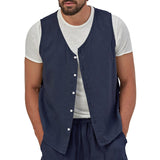 Riolio Summer New Spot Men's Clothing Sleeveless Jacket Solid Color Casual Sports Cotton Linen Top Simple Quick-drying Vest