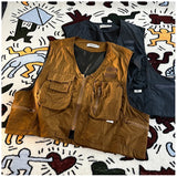 Riolio American Outdoor Multi-function Short Vest Jacket Basic Commuting Versatile Vest Cityboy Workwear Waistcoat Aesthetic Urban Chic
