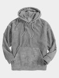 Riolio Autumn Winter Men's Sweatshirts Thickened Corduroy Long Sleeve Solid Kangaroo Pocket Shoulder Hoodie