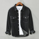 Autumn New Black Vintage Denim Shirts for Men 100% Cotton Casual Comfortable Long Sleeve Tops Plus Size Quality Clothes