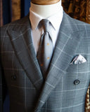 Riolio  Men's Suit One Piece Blazer Double Breasted Peaked Lapel Plaid Stripes Business Slim Formal Wedding Groom
