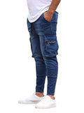 Riolio  New Fashion Multi Pockets Casual Trousers Slim Fit Wear Joggers Street Elastic Zipper Decoration Jeans Side Pockets Pencil Pants