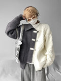 Riolio  Korean street trend men and women spliced sweaters for couples in autumn and winter loose button design knitwear harajuku y2k