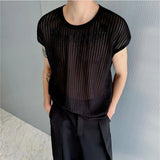Riolio  Mens Micro-Transparent Hollow T-Shirt Summer Streetwear Breathable Fashion Niche Plain Short-Sleeve Top Men'S Clothing New