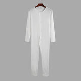 Riolio Pajamas Jumpsuits Men Button Home Wear Solid Color Long-sleeved Comfortable Rompers Tight-fitting Casual Pajamas Sexy Pajamas