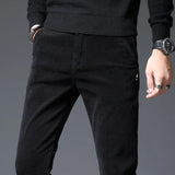 Riolio  Autumn and Winter Corduroy Pants Men's Elastic Casual Pants Slim Straight Corduroy Plus Velvet Men's Trousers Trend y2k pants