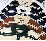 Riolio New American Trendy Men Polo Neck Sweater Light Luxury Striped Knit Long Sleeve Pullover Tops High Quality Loose Knitwear M-3XL