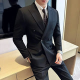 Riolio British Style Trendy Men's Blazer Black Double Breasted Slim Fit Suit Jacket Formal Business Office Groom Wedding Dress S-5XL