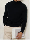Riolio  New American Retro Men Basic Sweater Luxury Knitted Solid Color Mock Neck Long Sleeve Pullover Casual Slim High Quality Knitwear