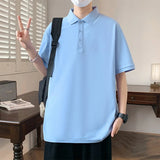 Riolio  Men's Top Trendy T-shirt Spring Summer High Quality Fashionable Minimalist Solid Color Polo Shirt Versatile Comfortable Casual