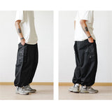 Riolio Multi-Pocket Cargo Pants Men's Casual Solid Colour Straight Pants Baggy Wide-leg Cropped Pants Men Ankle-length Pants