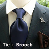 Riolio  2pcs Neck Tie Set Classic Solid Brown Green Neckties Casual Business Retro Ties Brooches Wedding Party Suit Accessories Cravat