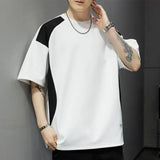 Riolio  Contrasted Color Splicing Short-sleeved T-shirt Men's Summer Two-piece Casual Loose Round Neck Pullover