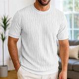 Riolio  European American Men's Short-sleeved T-shirt Jacquard Sweater Round Neck Ribbed Pullover Top