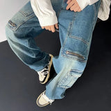 Riolio New Men's Streetwear Multi-pocket Cargo Jeans Y2K Vintage Wide Leg Denim Pants Hip Hop Fashion Baggy Jean Hombre Trousers