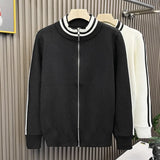 Riolio New Korean Fashion Men Cardigan Coat Light Luxury Trendy Knit Zipper Long Sleeve Sweater Jackets High Quality Patchwork Knitwear