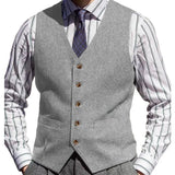 Riolio  Men Vest Brown Herringbone Solid Color V Neck Waistcoat For Wedding Business Banquet Work Formal Daily Casual Men Suit Vest