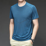 Riolio  new Summer Fashion Ice Silk Pure Cotton Quick Drying Round Neck Short Sleeve Versatile Fitness Sports Leisure Men's T-shirt