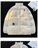 Riolio  American winter new men and women trendy personalized striped corduroy jacket for couples loose retro thick casual top harajuku